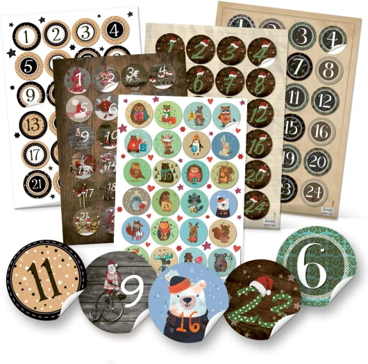 Logbuch-Verlag Lot de 5 x 24 autocollants ronds pour 5 calendriers de l'Avent Chiffres Noël