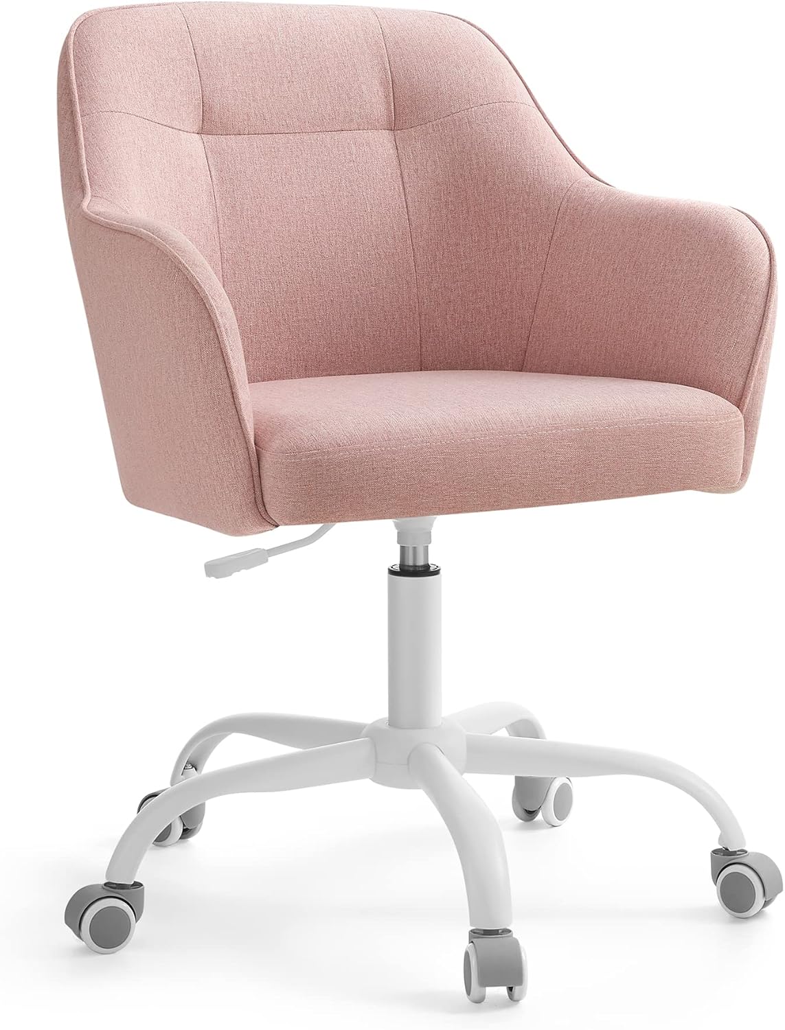 Chaise de Bureau, Fauteuil Ergonomique, Siège Pivotant, Réglable en Hauteur, Capacité 110 kg, Cadre en Acier, Tissu en Coton-Lin Respirant, pour Bureau, Chambre, Rose OBG019P01 Rose Polyuréthane
