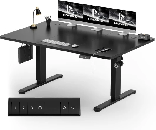 Homall Bureau Assis Debout Électrique 160x80 cm Bureau Réglable en Hauteur avec Fonction Mémoire et Système Anti-Collision, avec Plateau de Gestion des Câbles 160x80cm Noir