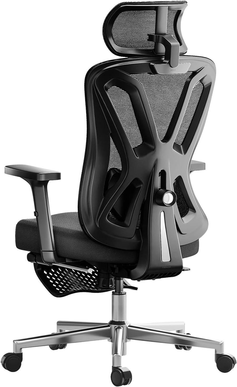 P5 Chaise de Bureau Ergonomique Fauteuil de Bureau - Soutien Lombaire 2D Réglable, Appui-Tête et Accoudoirs Réglables, Inclinaison 135°, Noir avec Repose-Pieds Noir Aluminium