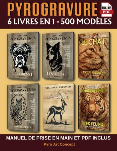 PYROGRAVURE - 6 livres en 1: 500 modèles uniques de styles et difficultés variés - Manuel de prise en main et version PDF des motifs en bonus.