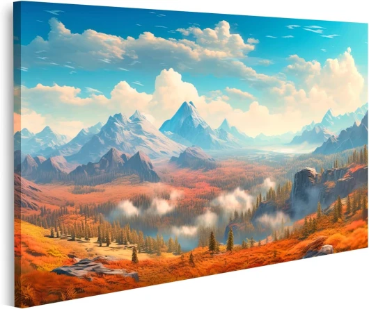 Islandburner Tableau sur toile Paysage de montagne, palette lumineuse de couleurs d'automne Cadre Affiche Poster Murale Tableaux 80L x 40l cm